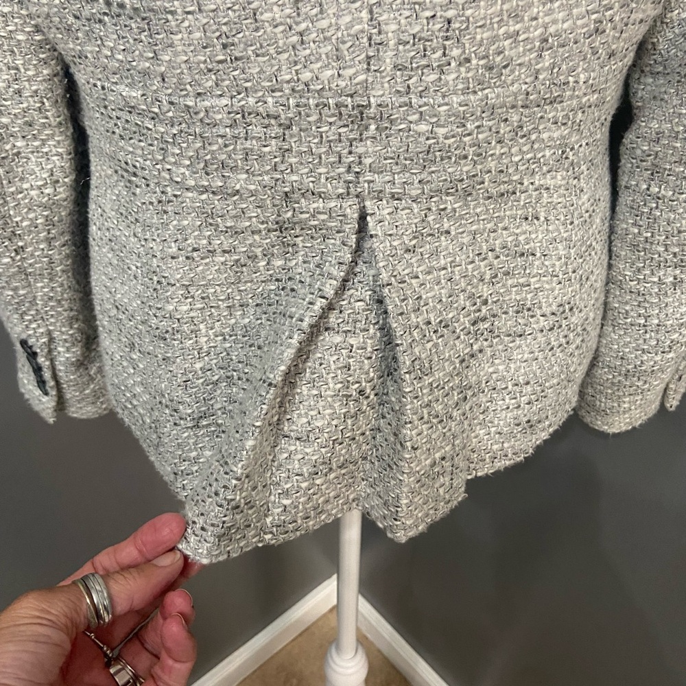 TALBOTS-Cotton Blend Grey White Silver Threads Tweed Coat Womens Petite 8P - Picture 9 of 17